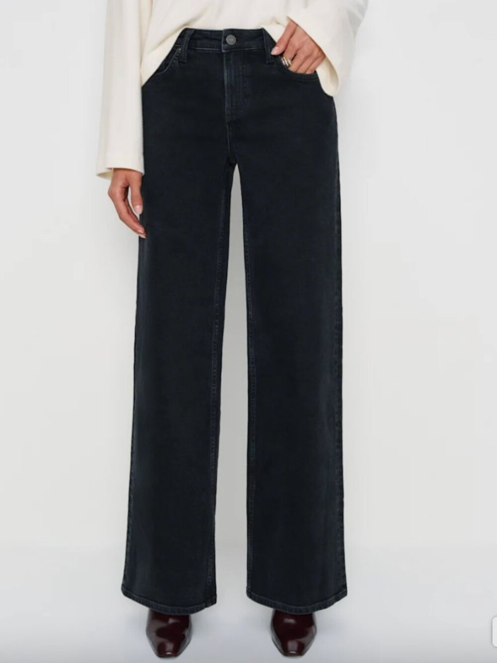 Reformation Greta Super Stretch Low Rise Wide Leg Jeans Black - Size 30